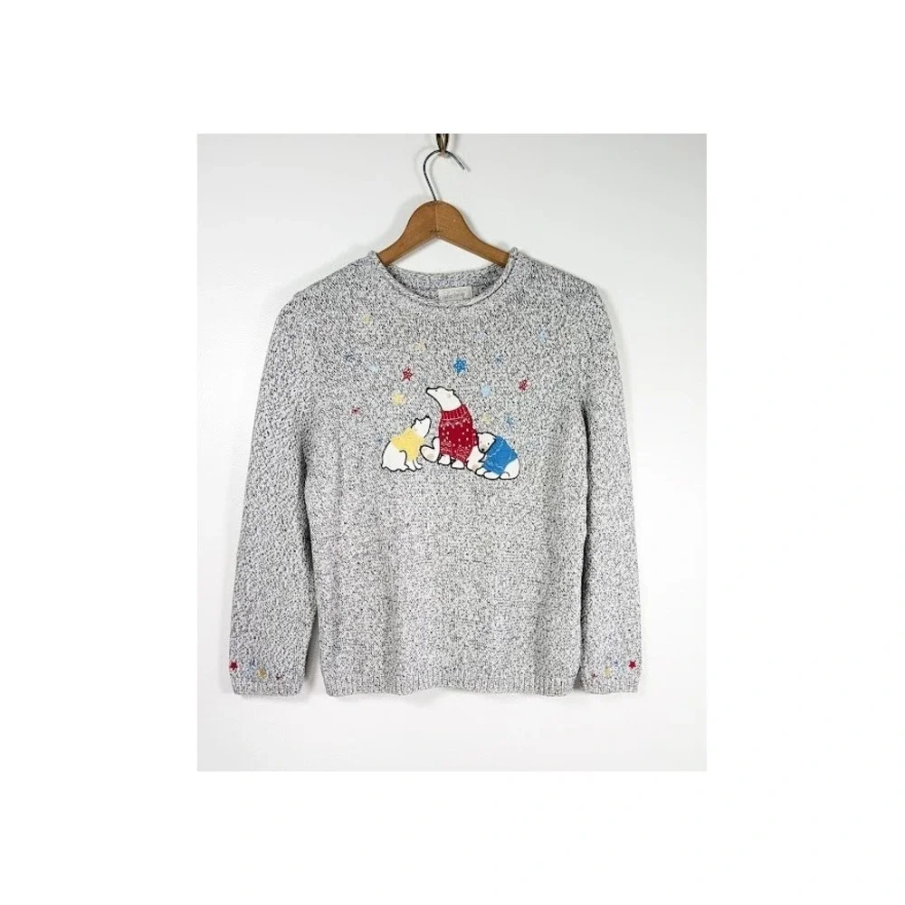 Christopher & Banks Polar Bear Sweater Size XL Embroidered Roll Neck Winter Knit